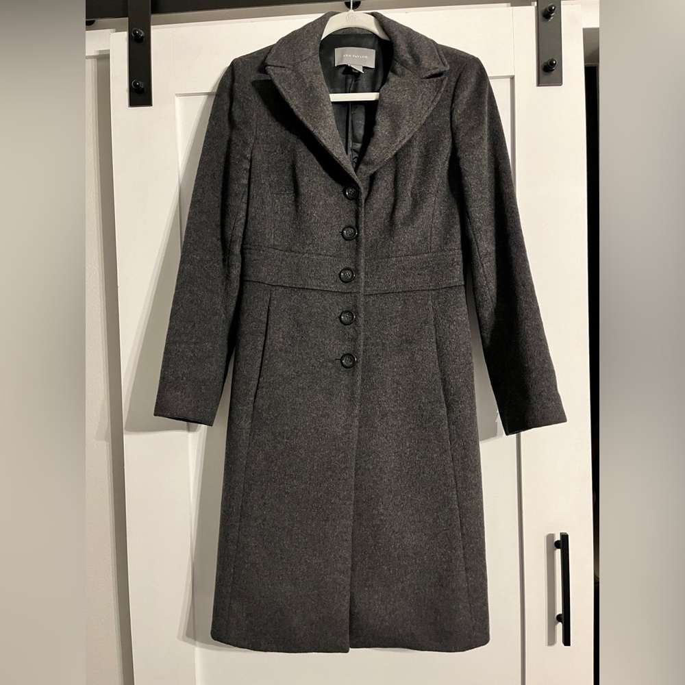 Ann Taylor Charcoal Long Sleeve Dress Coat